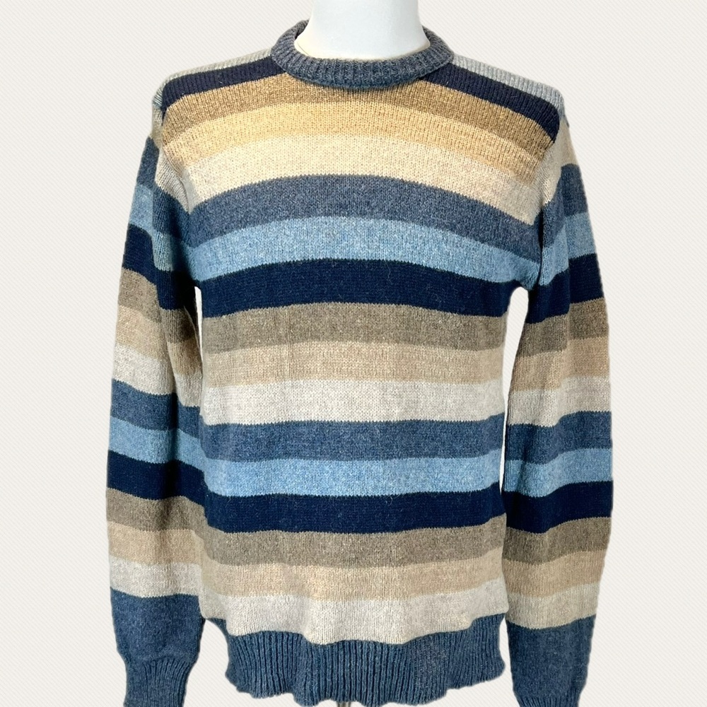 VINTAGE space dyed earthy stripe men’s knit sweater JCPenney 70s‎ 80s crewneck
